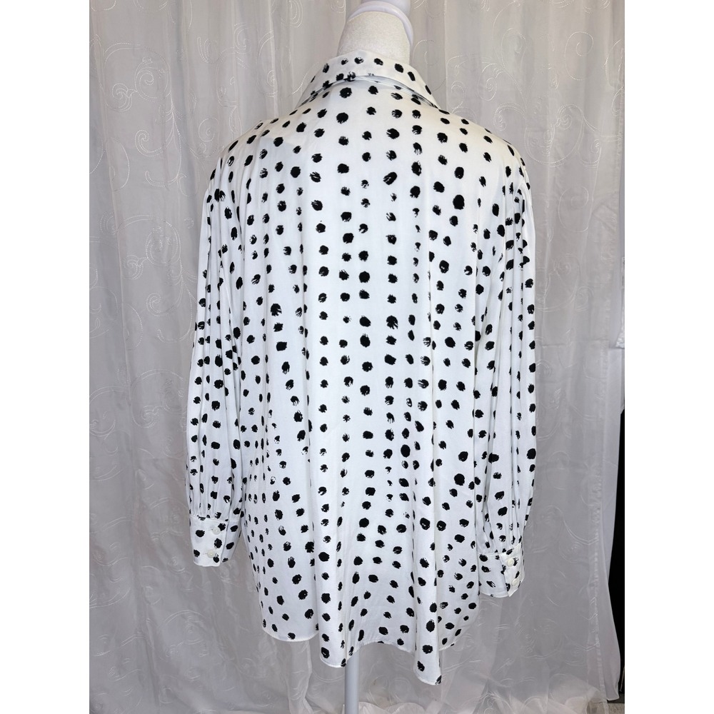 Worthington Petite PXXL White Black Polka Dot Tie Neck Button Down Blouse NWT - Picture 3 of 7